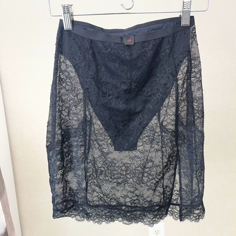 La Senza Black Sheer Lace Built In Panty Lingerie Skirt Womens Size S NWOT